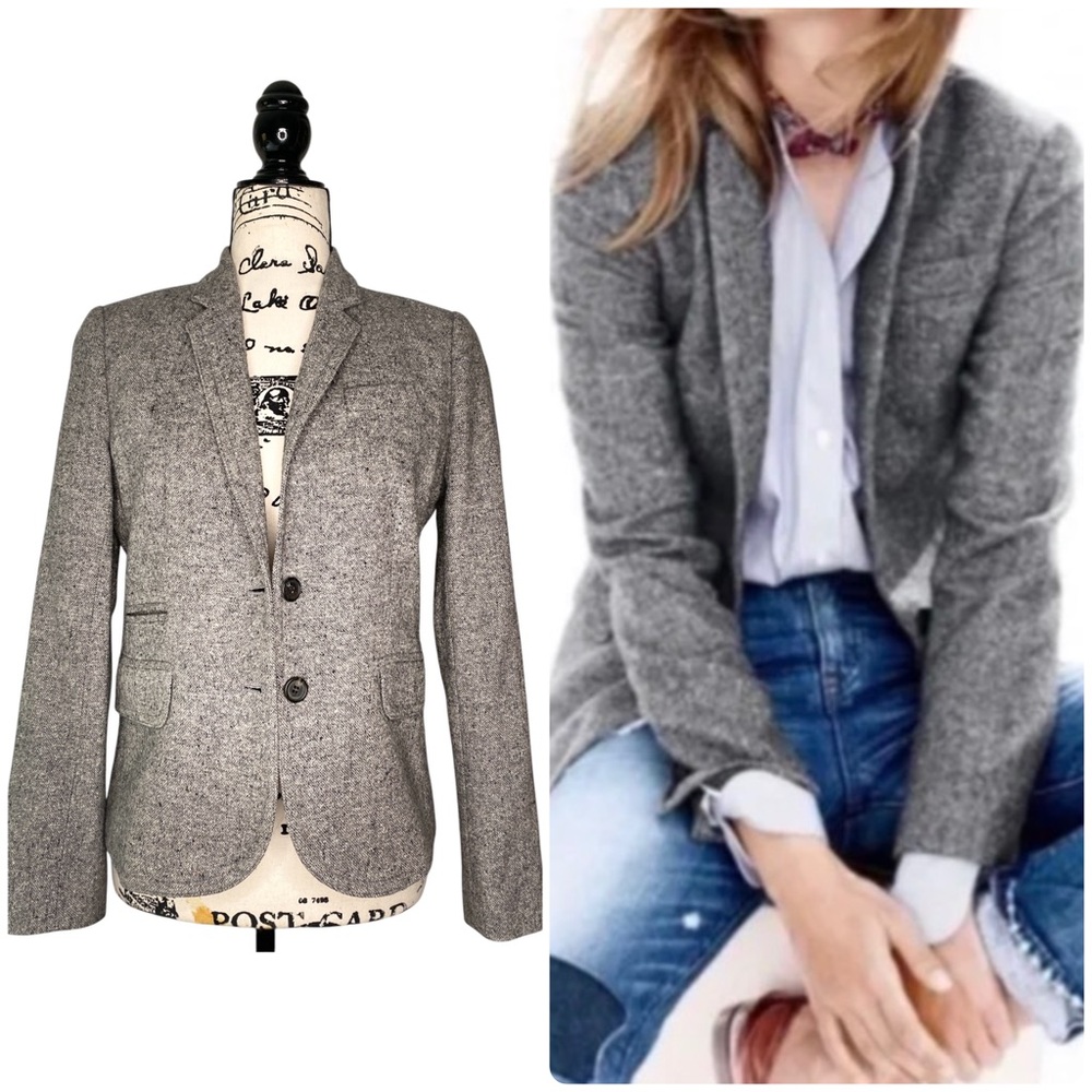 J.Crew Grey Schoolboy Donegal Tweed Blazer Wool Silk (Style #29073) Size 4
